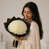 Peaceful White Roses Bouquet — detail of the flowers and wrapping