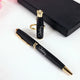 Black personalized pen with gold accents and keychain in gift box