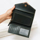 Black leather wallet with zip pocket and card slots