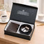 Black leather wallet and belt gift set in box
