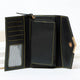 Interior view of black leather clutch with card slots