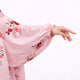 Sleeve detail of Pink Floral Cotton Namaz Makhna with red floral print and gathered elastic wrist for comfortable modest wear.