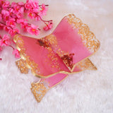 Pink and gold rehal and bookmark from Pink Floral Pearl Sawab-e-Jariya Hamper – handcrafted Quran stand with Bismillah bookmark for Islamic gifting