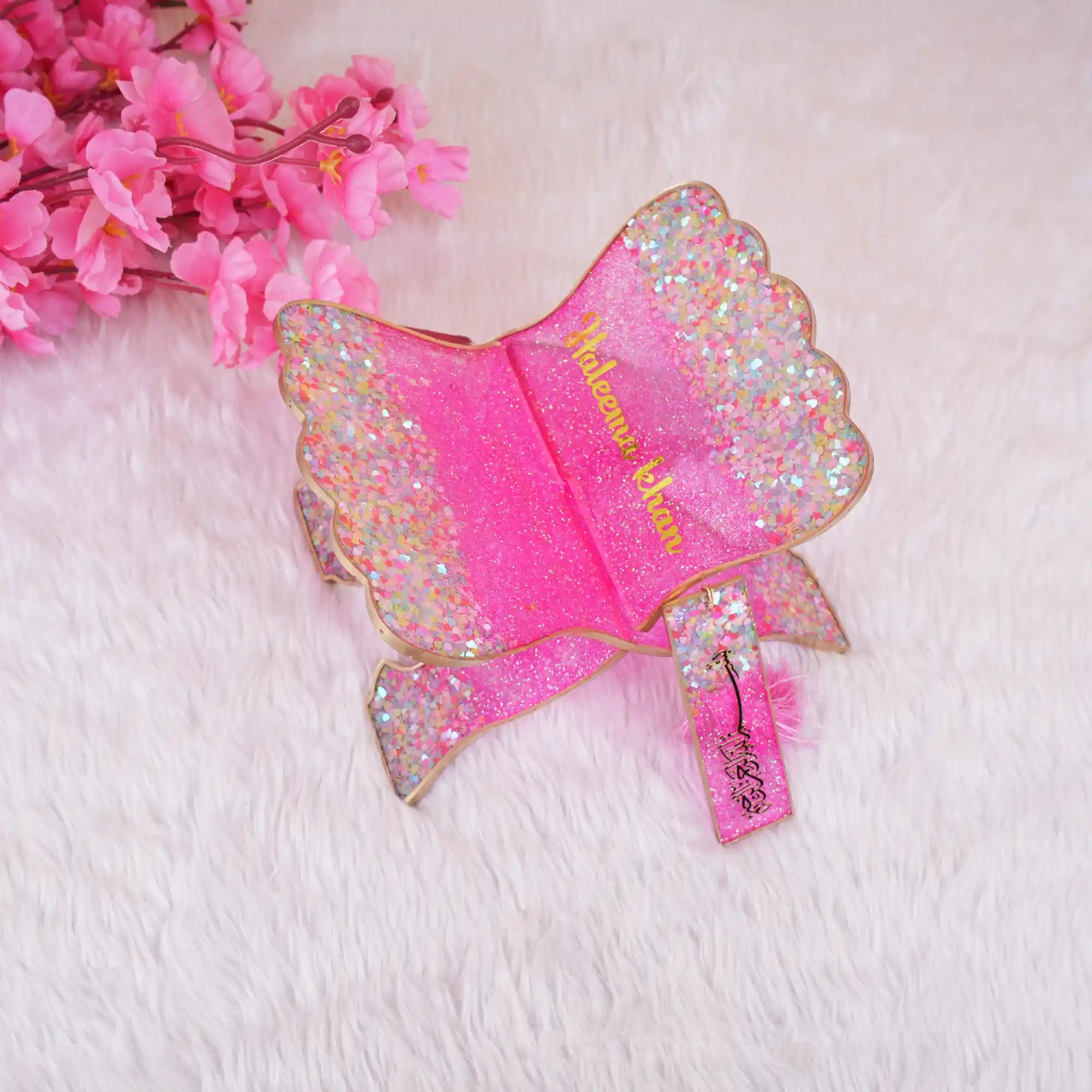 Buy Pink Kids Glitter Collection Ibadah Gift Set for Kids Online featuring a sparkling pink Quran cover with 'Madani Islam' text, ideal for Ramadan & Eid gifts.