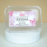 Aqiqah Meat Boxes Pack of 12 with personalized label for baby girl Ayesha, ideal for hygienic meat distribution as wedding favors or food gifts.