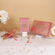 Rehal Hamper Gift Set - Pink Flakes featuring velvet Quran, acrylic tasbeeh, Rehal, and bookmark in a designer box. Ideal Quran gift set for women.