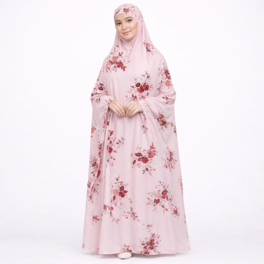 Pink Floral Full Length Printed Cotton Namaz Makhna