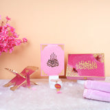 Pink Floral Pearl Sawab-e-Jariya Hamper by Hadiyah – complete Floral Pearl Collection Islamic gift with pink velvet Quran, janamaz and rehal