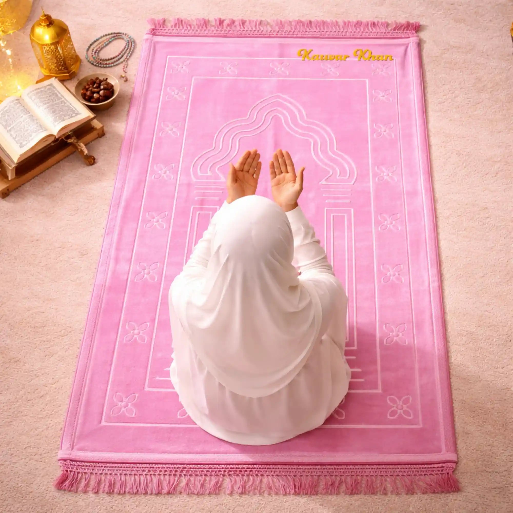 Pink Rectangle Premium Janamaz with Name Main image