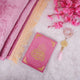 Custom Pink Salah Hamper includes premium velvet Quran, pink prayer mat, and crystal Tasbeeh with golden charm. Elegant Islamic gift set.