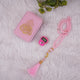Pink Velvet Tasbeeh Combo laid out with pearl prayer beads, digital tally counter, and elegant velvet box, suitable for Eid and Ramadan gifts.