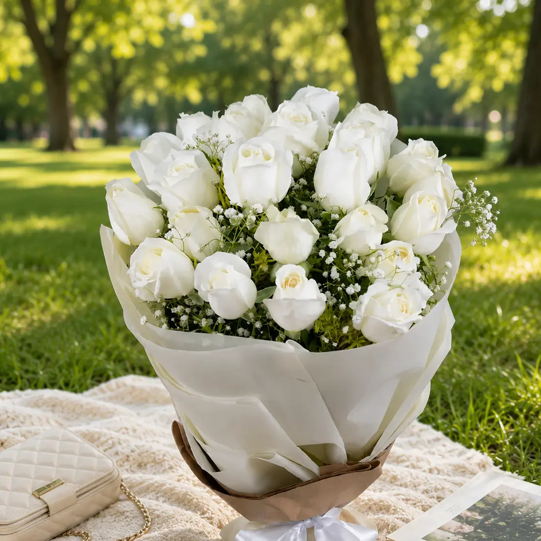 Power of Wishes White Roses Bouquet — fresh flower bouquet | Hadiyah Gifting