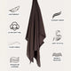Cocoa Chic Chiffon Hijab with icons showing features like lightweight, wrinkle-resistant, easy to style, and ultra-soft fabric.
