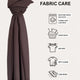 Cocoa Chic Chiffon Hijab fabric care guide with icons for machine wash, tumble dry, hand wash, air dry, dry clean, and low iron instructions.