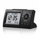 Angled view of Premium Azaan Desk Clock - Al Fatiha showcasing its sleek black design, control buttons, and clear digital display.