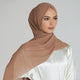 Premium Biscotti Beige Chiffon Hijab worn with satin outfit. Non-slip, breathable headwear ideal for modest fashion styling.