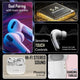 Pro Pods Wireless Earbuds features infographic showing dual pairing, 5.4 wireless chip, touch controls, hi-fi stereo sound, and hanging thread design.