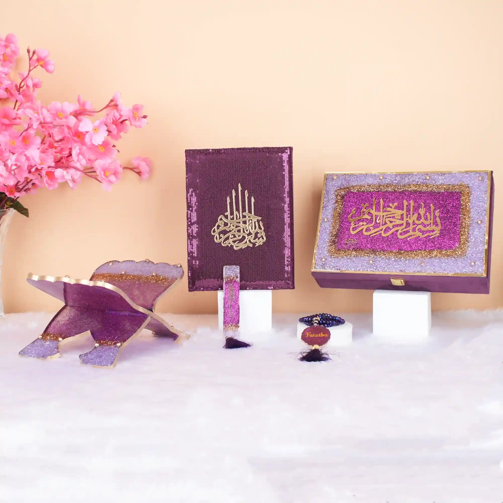 Purple floral pearl Rehal Hamper for Quran gift set Main image