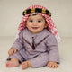 Purple Omani Thobe Romper Set for Baby Boys in Islamic style with embroidered detailing and tassel, ideal for Ramadan and Eid celebrations.
