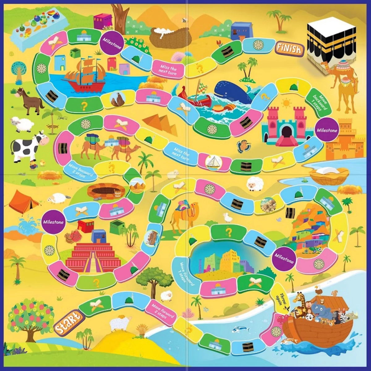 Quran Challenge Game - Quran Educational Game | Interactive Learning colorful game board with Islamic-themed path and milestones for kids' Quran learning.