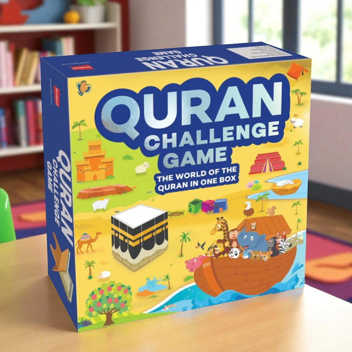 Quran Challenge Game - Quran Educational Game | Interactive Learning boxed game featuring Kaaba and Noah’s Ark illustrations, ideal for Islamic learning.