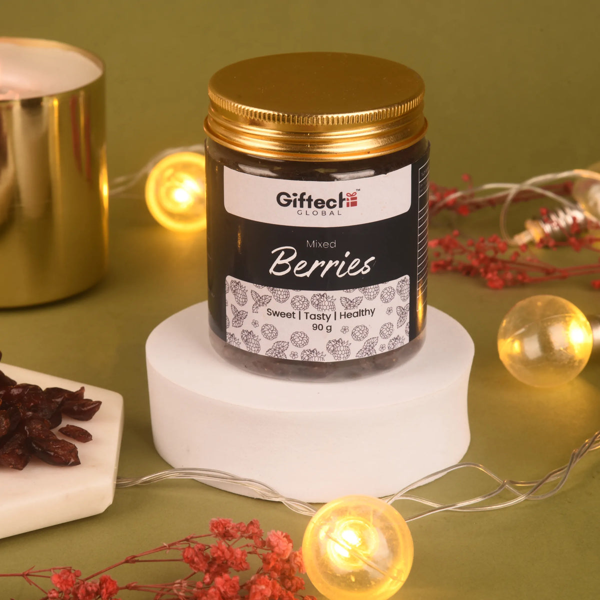Giftech Global Mixed Berries jar from the Shaan-e-Noor Hamper, offering a sweet and healthy snack for festive gift hampers.