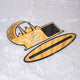Close-up of Ramadan Kareem calendar decor with black and gold stand