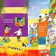 Illustrated book page about Ramadan with children and animals, featuring text on a colorful background.