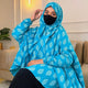 Woman in blue printed cotton prayer hijab with black face mask