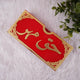 Closed red Haqq Mehr envelope with golden Urdu script, perfect for presenting Mehr at weddings. A ceremonial bridal gift essential.