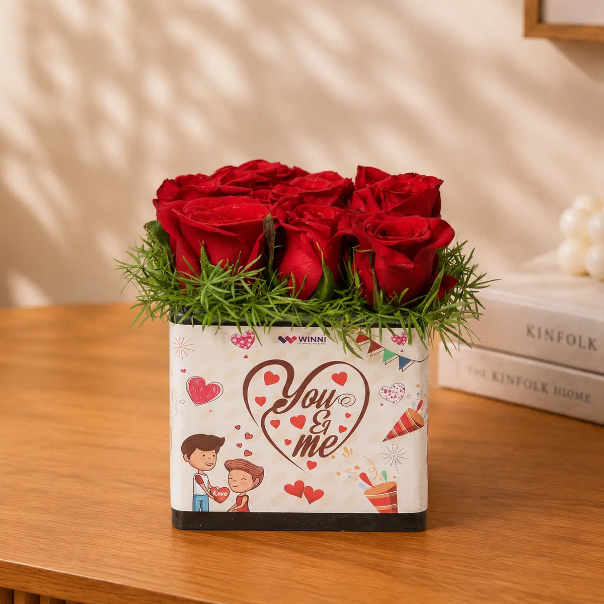Red Roses You And Me Sticker Vase — fresh flower bouquet, view 4
