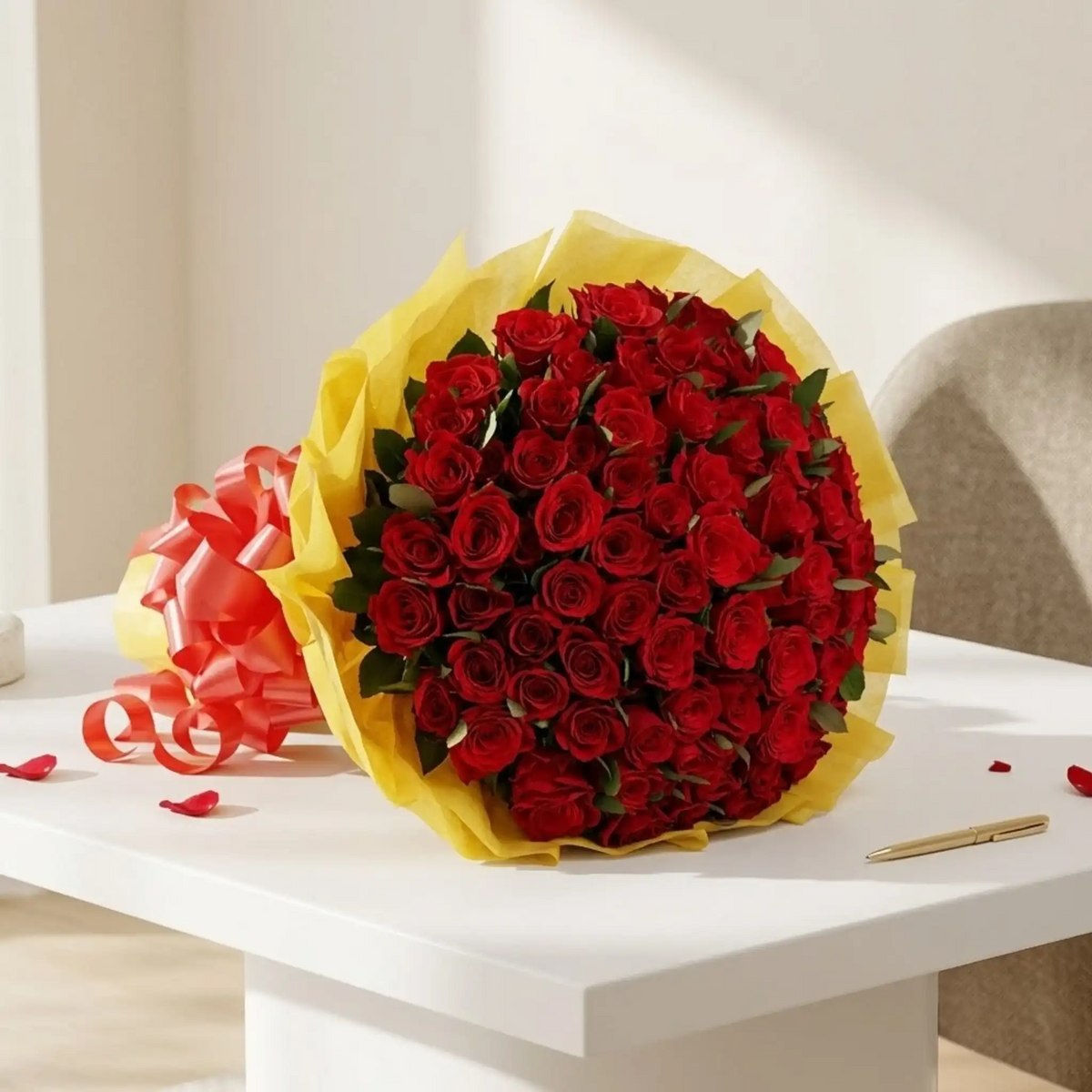 Rosy Delight Bouquet — detail of the flowers and wrapping