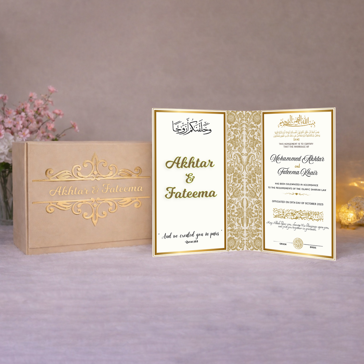 Nikah Nama Hamper with gold embossed box and elegant booklet