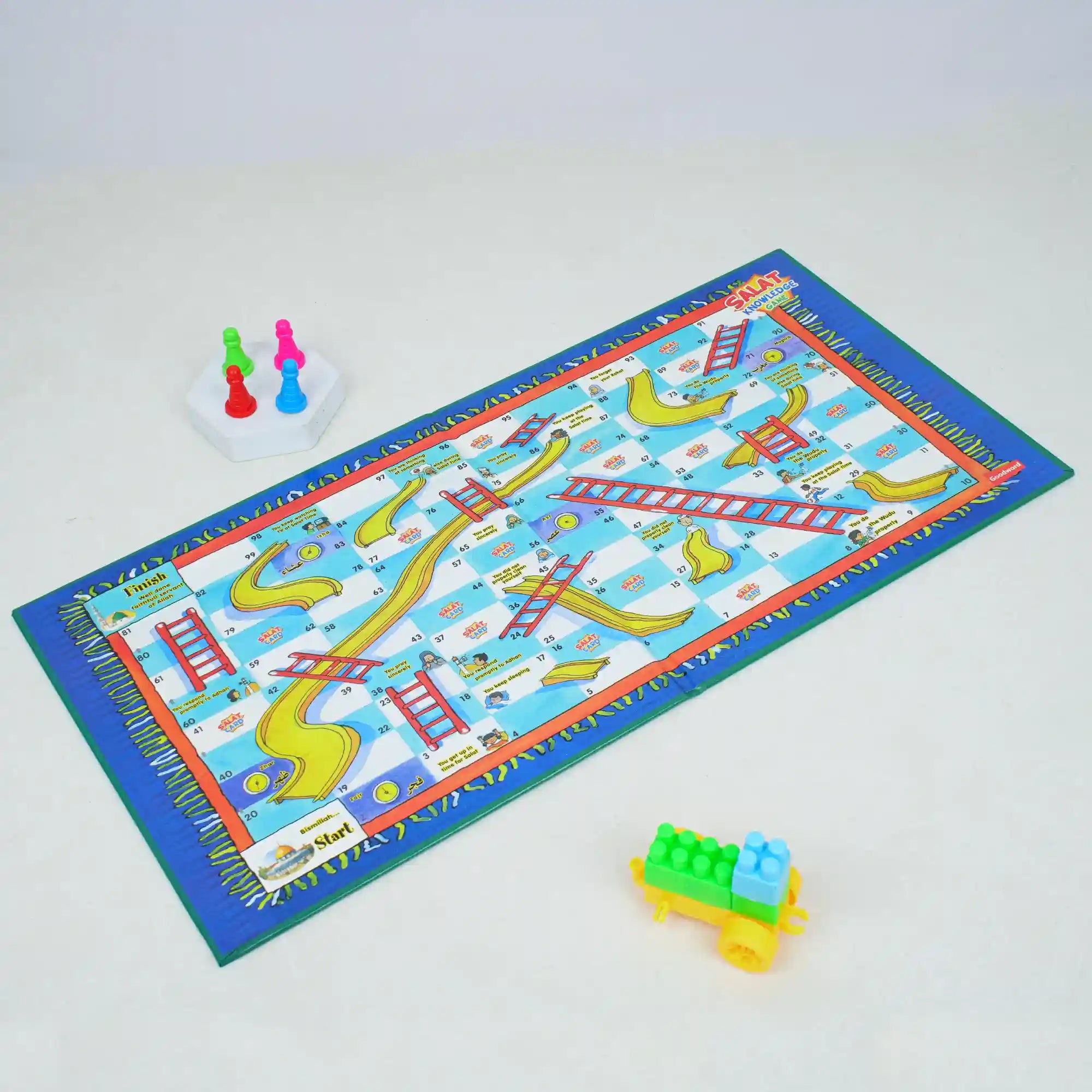 Colorful board game with pieces on a white background