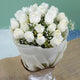 White Roses Bouquet - Good Luck Gifts | Fresh Blooms featuring pristine white roses wrapped in elegant white paper, ideal for celebrations and milestones.