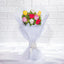 Elegant Mix Roses Bouquet featuring red, pink, yellow, and white roses wrapped in white paper. Ideal for anniversaries and vibrant gifting.