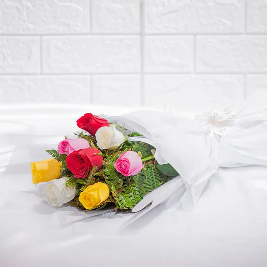 Mixed Roses Bouquet with fresh cut roses in assorted colors, elegantly wrapped and perfect for same day delivery gifts in India.