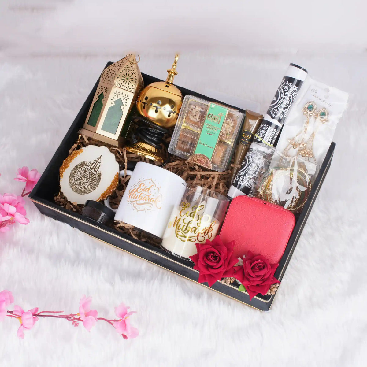 EID gift hamper with treats, décor, and jewelry