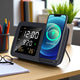 Dual-purpose Shimmer Wireless Charger Clock powers a phone while showing time and weather data, blending functionality and style for workspace use.