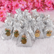 Set of silver Nikah Favor Dry-Fruit Potlis with personalized tags, perfect for wedding favors and Muslim bridal celebrations.