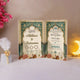 Taj-e-Zareen Nikah Nama booklet open to reveal bride and groom names with floral and Islamic motifs, ideal for Nikah essentials and wedding gifts.