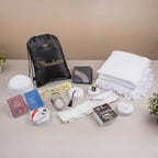 Complete Raah-e-Makkah Safar Essentials Hajj Umrah Hamper with ihram, tasbeeh, books, and grooming tools for men, ideal for pilgrimage gifting.