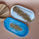 Designer Trinket Tray - Multi-Purpose Use in blue and white with gold accents, ideal for storing jewelry or keys with elegant Islamic motifs.