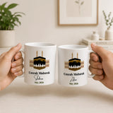 Kaaba design on personalised Umrah couple mugs