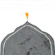 Top section of Grey Dome Janamaz with yellow hanging tassel and detailed stitching. Designed for elegance and spiritual ambiance.