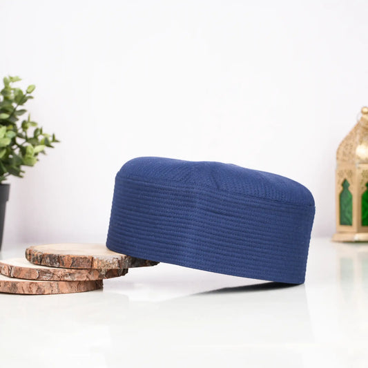 Blue prayer cap for men, Islamic headwear, elegant prayer accessory
