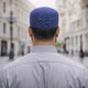 Men's blue patterned Islamic prayer cap, lightweight for Salah