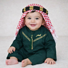 Bottle Green Omani Thobe Romper Set for Baby Boy