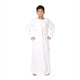 White Kids Thobes Omani Style with tassel detail, perfect for Eid or gatherings. Made from imported fabric for comfort and elegance.