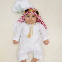 White Omani Thobe Romper & Bisht Set for Baby Boys